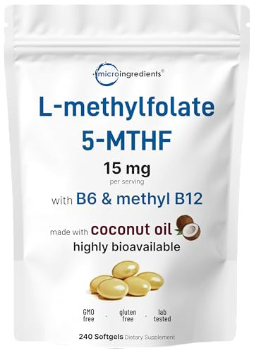Micro Ingredients L Methylfolate 15Mg 240 Softgels Active 5-Mthf With B6 & Methyl B12 Methylated Vitamin B9 With Coconut Oil