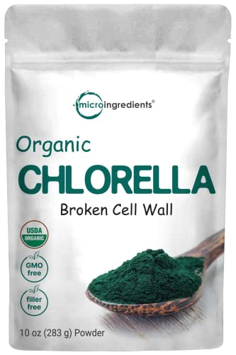 Micro Ingredients Organic Chlorella Powder 10 Ounce Broken Cell Wall Rich In Vegan Proteins & Vitamins Raw Bulk Premium Chlorella Supplement Vegan Friendly Non-Irradiation