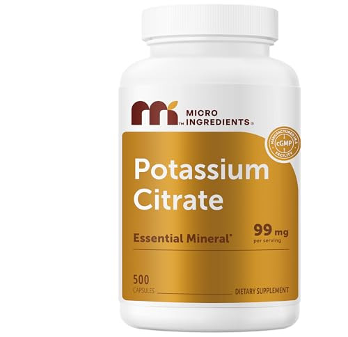 Micro Ingredients Potassium Citrate 99 Mg Per Serving 500 Capsules 1 Year Supply Daily Mineral Supplement Non-Gmo Gluten Free Soy Free