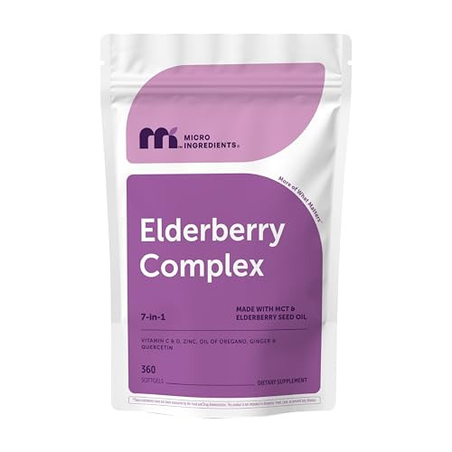 Micro Ingredients Elderberry Complex With Zinc & Vitamin C 360 Softgels 7-In-1 With D3 Oil Of Oregano Quercetin & Ginger Made With Mct & Elderberry Seed Oil