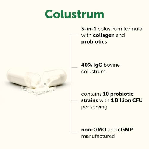 Micro Ingredients Bovine Colostrum 1000 Mg Per Serving 240 Capsules 40 Igg With Collagen & Probiotics Colostrum Supplement With 10 Probiotic Strains Non-Gmo Gluten Free