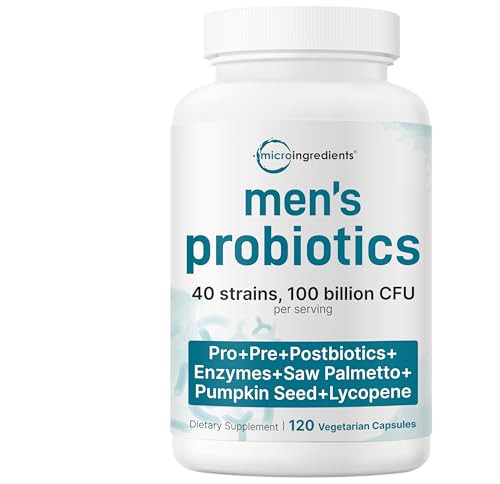 Micro Ingredients Probiotics For Men 100 Billion Cfu 40 Strains 120 Vegetarian Capsules Pre Probiotics Postbiotics & Enzymes Pre Probiotics Enzymes Saw Palmetto Pumpkin Seed & Lycopene