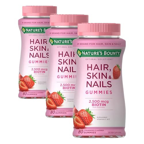Nature'S Bounty Optimal Solutions HairSkin & Nails Vitamin Gummies With Biotin2500 McgStrawberry80 Count (Pack Of 3)