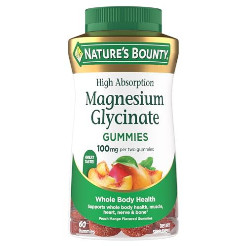 Nature'S Bounty Nature S Bounty High Absorption Magnesium Glycinate Gummies 100 Mg Magnesium Per Serving Whole Body Health No Stick Gummy Peach Mango Flavor Vegetarian & Gluten Free 60 Count/30 Servings