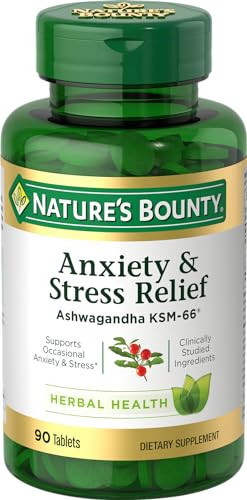 Nature'S Bounty Stress Relief Ashwagandha Ksm-66 Supports Occasional Stress Relief Dietary Supplement 2 Tablets Per Day Vegetarian Tablets Gluten Free 90 Ct