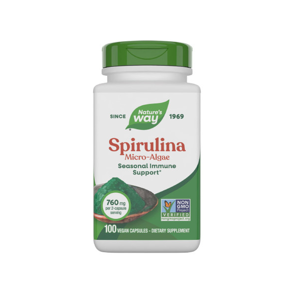 Nature'S Way Spirulina Micro-Algae Seasonal Immune Support Source Of Vitamin A (Beta Carotene) 760 Mg Per Serving 100 Vegan Capsules (Packaging May Vary)