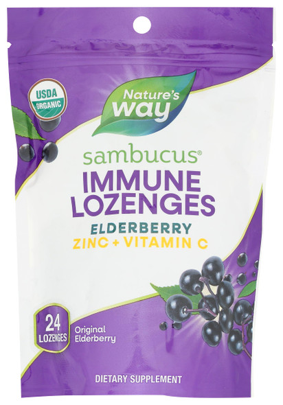 Nature'S Way Sambucus Organic Zinc Lozenges Elderberry And Zinc Lozenges With Vitamin C Certified Organic Berry Flavored 24 Lozenges