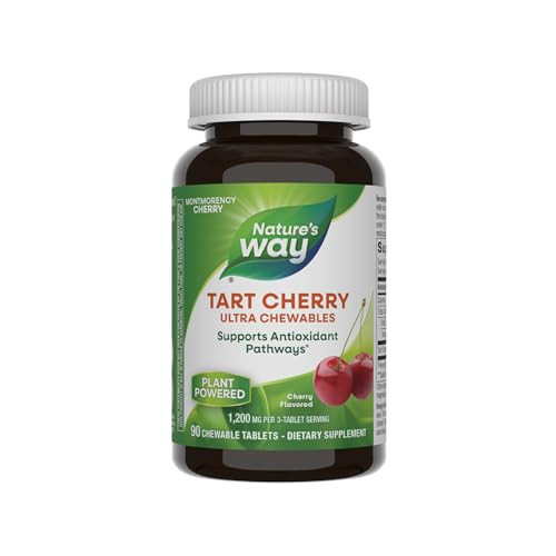 Nature'S Way Tart Cherry Ultra Chewables Supports Antioxidant Pathways With Anthocyanins 1200 Mg Potency Per 3-Tablet Serving Cherry Flavored Gluten Free Vegan 90 Count (Packaging May Vary)