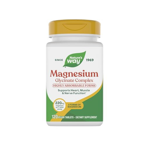Nature'S Way Magnesium Glycinate Complex Supports Heart Muscle Nerve Function Highly Absorbable 220 Mg Per 2-Tablet Serving No Gluten Vegan 120 Tablets (Packaging May Vary)
