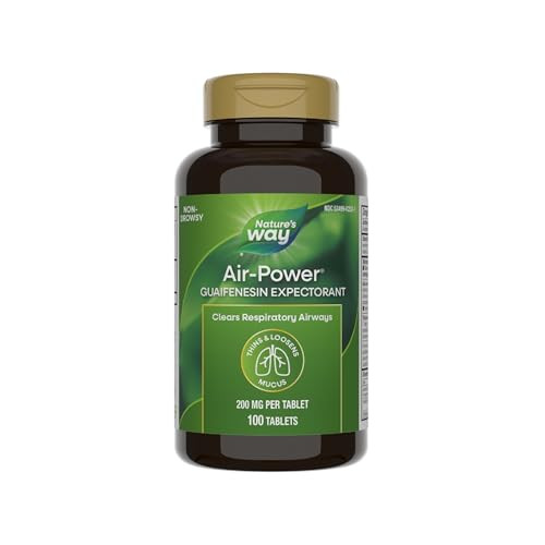 Nature'S Way Air-Power Guaifenesin Expectorant Mucus Relief Clears Respiratory Airways Thins & Loosens Mucus Vegan 100 Tablets (Packaging May Vary)