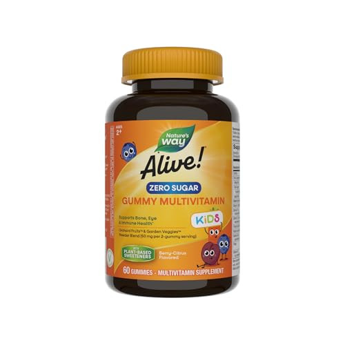 Nature'S Way Alive Kids Zero Sugar Gummy Multivitamins For Kids Ages 2 Supports Bone Eye & Immune Health No Sugar Alcohols Plant-Based Sweeteners Berry-Citrus Flavored 60 Gummies