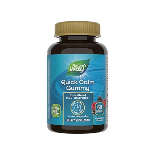Nature'S Way Quick Calm Gummies L-Theanine For Relaxation Fast-Acting Stress Relief From L-Theanine Within 30-60 Minutes With Ashwagandha Vegetarian Mixed Berry Flavored 60 Gummies