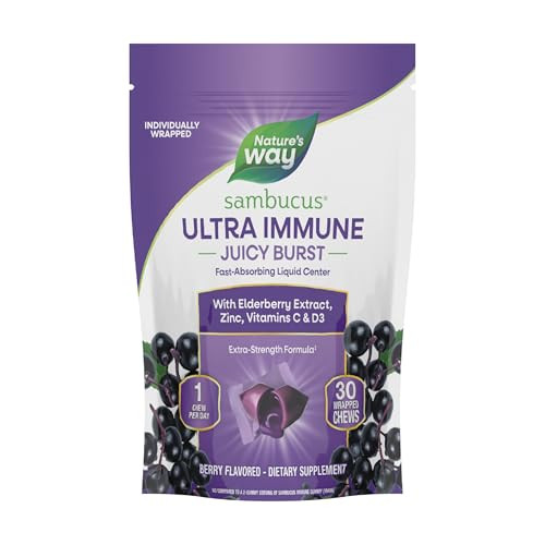 Nature'S Way Sambucus Ultra Immune Juicy Burst Extra-Strength Formula(1) Immune Support Vitamin D3 Vitamin C And Zinc Elderberry Extract 30 Berry Flavored Chews