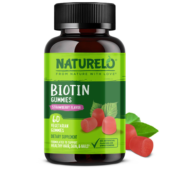 Naturelo Biotin Gummies - Supports Healthy Hair Skin & Nails - High Potency 2500 Mcg - Non Gmo Gluten Free 60 Gummies