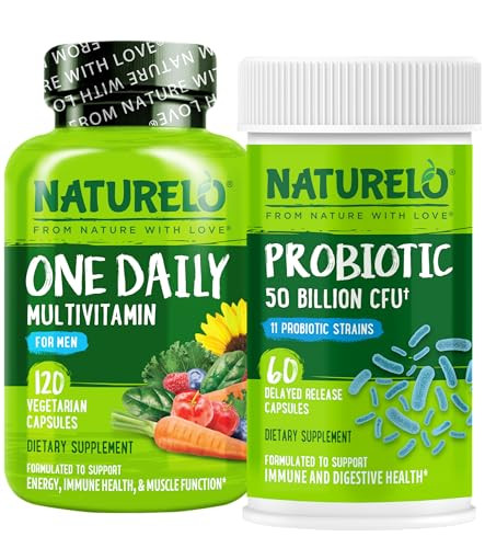 Naturelo Probiotics For Digestive Health - 60 Vegetarian Capsules And One Daily Multivitamin For Men 120 Vegetarian Capsules Bundle