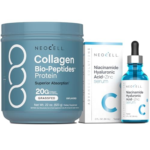 Neocell Beauty Bundle For Women Collagen Bio-Peptides Powder Niacinamide Hyaluronic Acid Serum Inside And Out Set