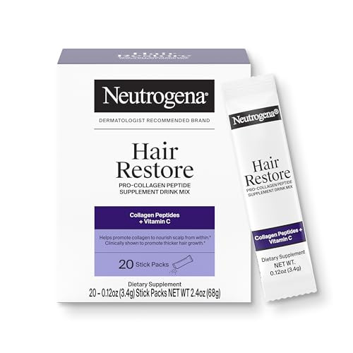 Neutrogena Hair Restore Pro-Collagen Peptide Supplement Powder Drink Mix With Vitamin C Supports Keratin Production Nourishes Scalp From Within & Promotes Thicker Hair 20 Stick Packs