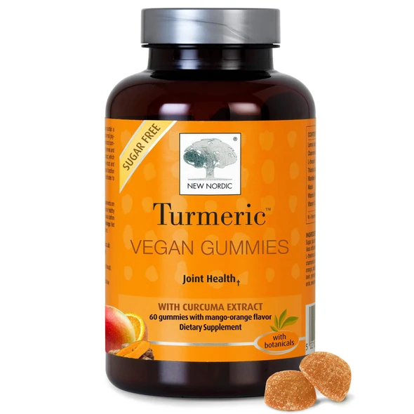 New Nordic Turmeric Curcumin Gummies Sugar Free 300 Mg Turmeric Supplement For Men And Women Supports Normally Functioning Joints Knees Shoulders Mango Orange 60 Count