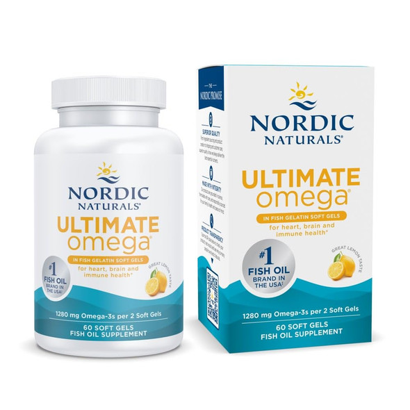 Nordic Naturals Ultimate Omega In Fish Gelatin Lemon Flavor  60 Soft Gels  1280 Mg Omega 3  High Potency Fish Oil Supplement  Epa and  Dha  Promotes Brain and Heart Health  Non Gmo 30 Servings