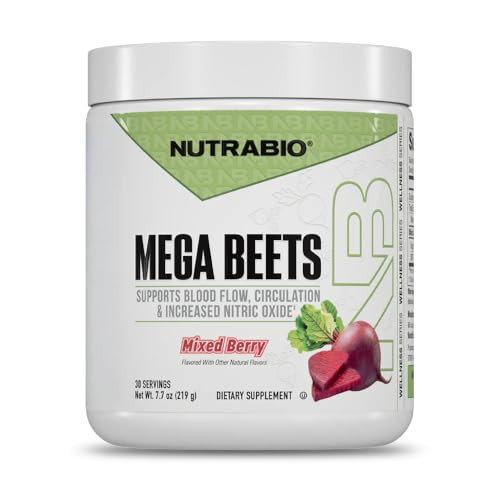Nutrabio Mega Beets Organic Beet Root Powder Nitric Oxide Superfood No3-T Nitrates And Antioxidants - Supports Performance Circulation Blood Flow Overall Health 30 Servings