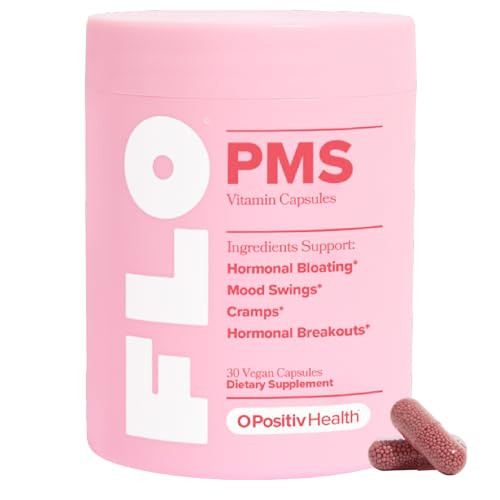 O Positiv Flo Pms Vitamins For Women 30 Servings (Pack Of 1) - Proactive Pms Relief - Targets Hormonal Breakouts Bloating Cramps & Mood Swings With Chasteberry Vitamin B6 & Lemon Balm