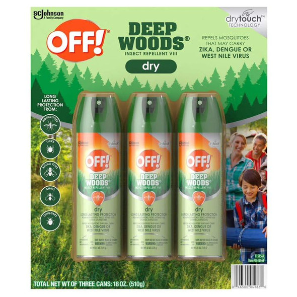 Off Deep Woods Insect Repellent Aerosol Dry Non-Greasy Formula Bug Spray With Long Lasting Protection From Mosquitoes 6 Ounce (Pack Of 3)