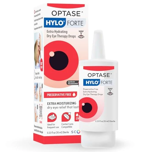 Optase Hylo Forte Dry Eye Drops Preservative-Free 300 Drops Extra Moisture Active Glycerin & Hyaluronic Acid Contact Lens Compatible 0.33 Fl Oz