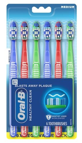 Oral-B Healthy Clean Toothbrushes Medium Bristles 6 Count (Assorted Colors)