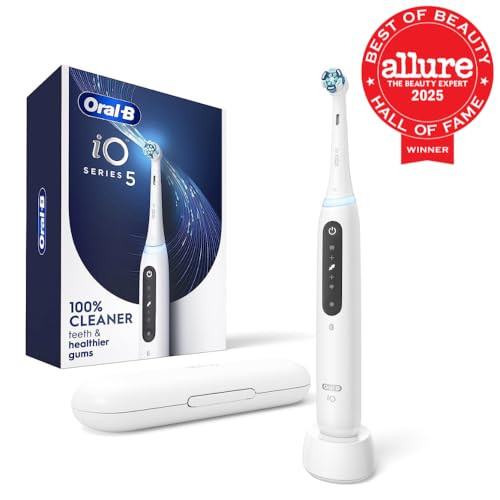 Oral-B Rechargeable Electric Toothbrush Io5 Customizable Clean 5 Cleaning Modes Visual Pressure Sensor To Protect Gums Travel Case White
