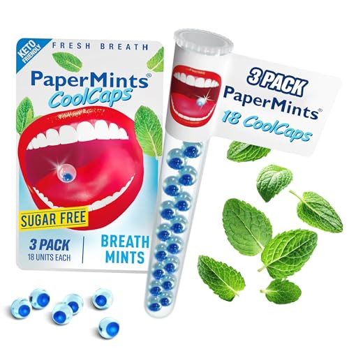 Papermints Coolcaps - Instant Fresh Breath Mints Sugar-Free 3 X Tubes Of 18 Capsules. Extreme Bad Breath Treatment For Adults