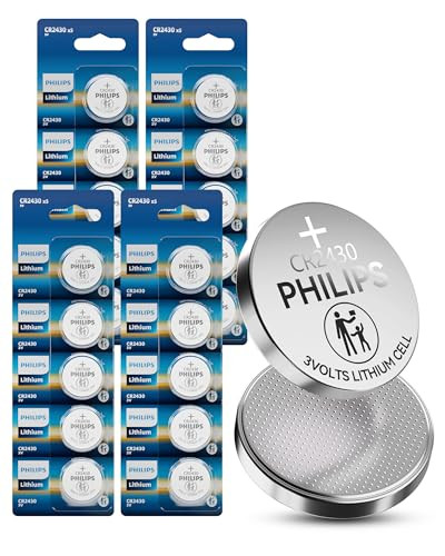 Philips Cr2430 3V Lithium Button Cell Battery 20 Pack 10 Year Shelf Life Stable Discharge Child Resistant Packaging Works With Key Fob & Household Electronics