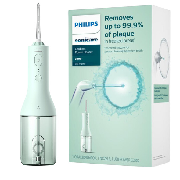 Philips Sonicare Water Flosser Cordless Rechargeable Power Dental Waterflosser For Teeth Portable Oral Irrigator With 3 Intensity Settings 360 Rotating Nozzle (Mint)