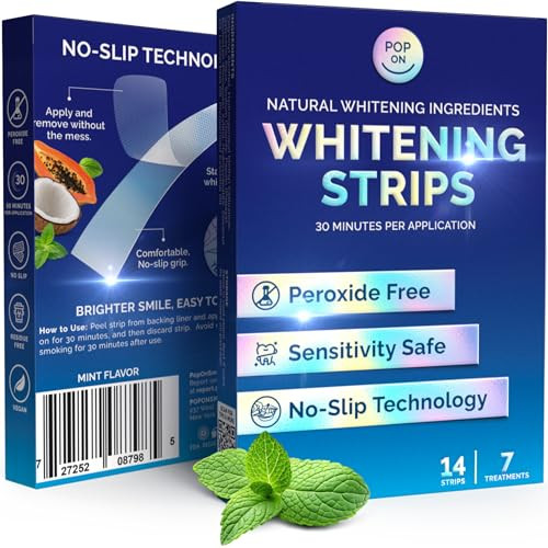 Pop On Veneers Teeth Whitening Strips For Sensitive Teeth And Gums - Peroxide Free And Enamel Safe With Coconut Oil For Gentle And Whiter Teeth - 7-Day Treatment White Strips With Non-Slip And Dry-Strip Technology