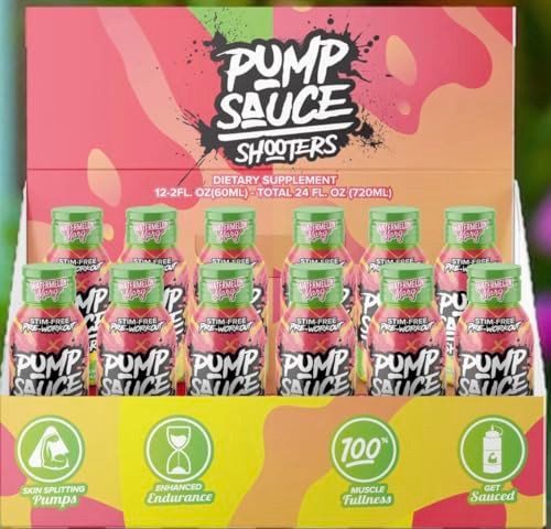 Pump Sauce Shooters Watermelon Margarita 2 Oz Bottles (Pack Of 12) - Pre Workout No Caffeine Full Spectrum Liquid Gluten Free Vegan Zero Sugar
