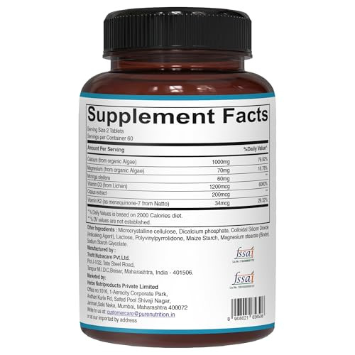 Pure Nutrition Cal D - Plant Based Calcium With Vit D3 K2 & Magnesium 120 Tabs 500Mg Vegan Calcium Per Serving Algae Calcium Supplement For Bone Health