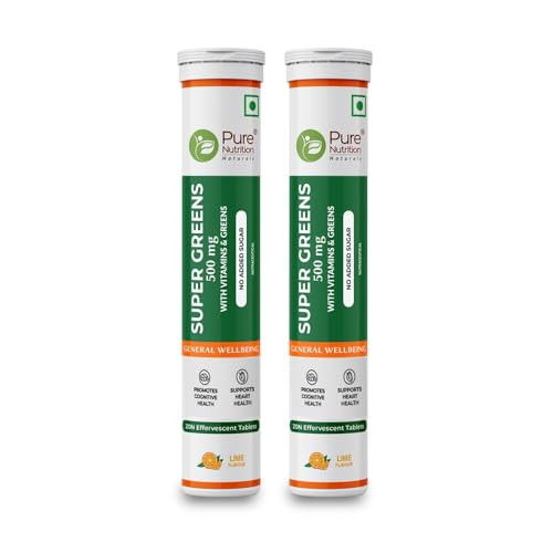 Pure Nutrition Super Greens Effervescent Tablets 40 Count (20X 2) With Moringa Spirulina Arjuna Leaf & B Vitamins Supports Immunity & Overall Wellness