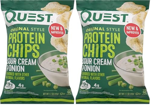 Quest Nutrition Protein Chips Sour Cream & Onion 21G Protein 3G Net Carbs 130 Cals 1.1 Oz Bag 1 Count High Protein Low Carb Gluten Free Soy Free Potato Free (Pack Of 2)