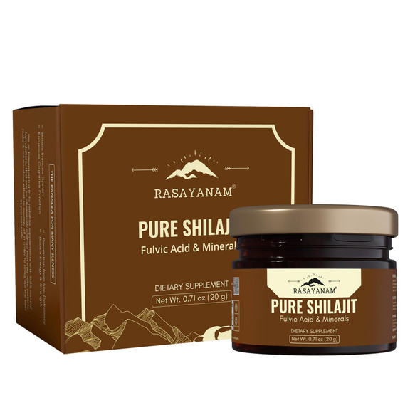 Rasayanam Pure Original Himalayan Shilajit/Shilajeet Resin 20G Improve Strength & Stamina For Men & Women 4X Concentrated Formula Stronger Than Pills & Capsules