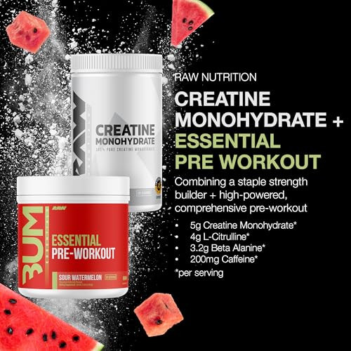Raw Nutrition Creatine Monohydrate & Sour Watermelon Pre-Workout Powder Bundle