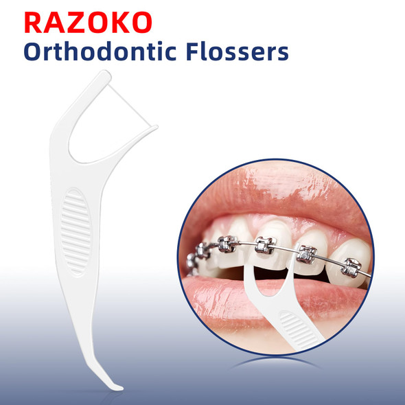 Razoko Orthodontic Flossers For Braces Ortho Dental Floss Picks For Adults & Kids Premium Thin FlossDesigned For Braces Unflavored 120 Count