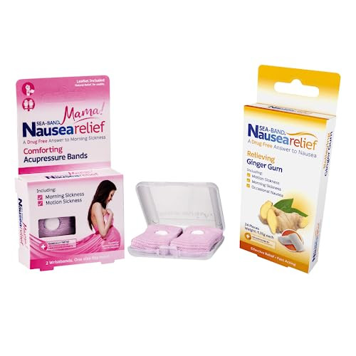 Sea-Band Anti-Nausea Wristband Bundle For Pregnancy Nausea With Mama Wristband And Ginger Gum For Morning Sickness