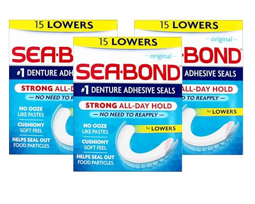 Sea-Bond Secure Denture Adhesive Seals Original Lowers Zinc-Free All-Day-Hold Mess-Free 15 Count 3 Pack