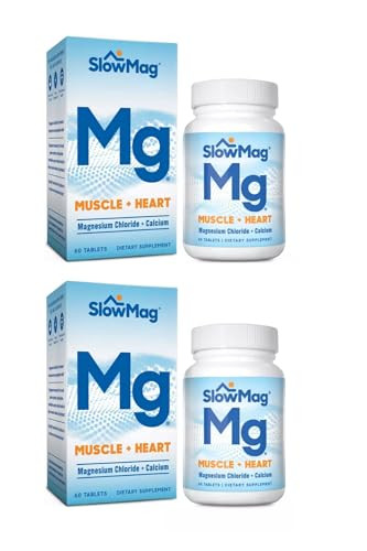 Slow-Mag Slowmag Mg Muscle Heart Supports Muscle Relaxation And Heart Health. Magnesium Chloride Calcium Slow-Release Tablets Easy To Absorb And Gentle On The Stomach. 60 Count (Pack Of 2)