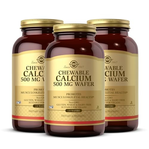 Solgar Chewable Calcium 500 Mg - 120 Wafers Pack Of 3 - Promotes Musculoskeletal Health - Non-Gmo Vegan Gluten Wheat & Dairy Free Kosher 180 Total Servings