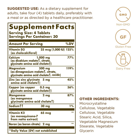 Solgar Advanced Calcium Complex 120 Tablets Pack Of 3  With Zinc Boron Vitamins D3 and K2 Non Gmo Gluten Free Dairy Free 90 Total Servings