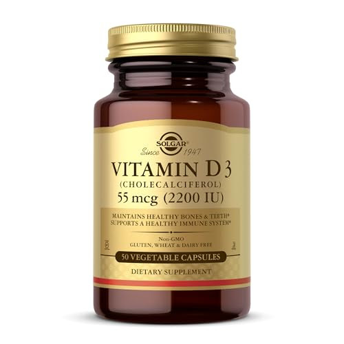 Solgar Vitamin D3 (Cholecalciferol) 55 Mcg (2200 Iu) 50 Vegetable Capsules - Helps Maintain Healthy Bones & Teeth - Immune System Support - Non-Gmo Gluten Free Dairy Free Kosher 50 Servings