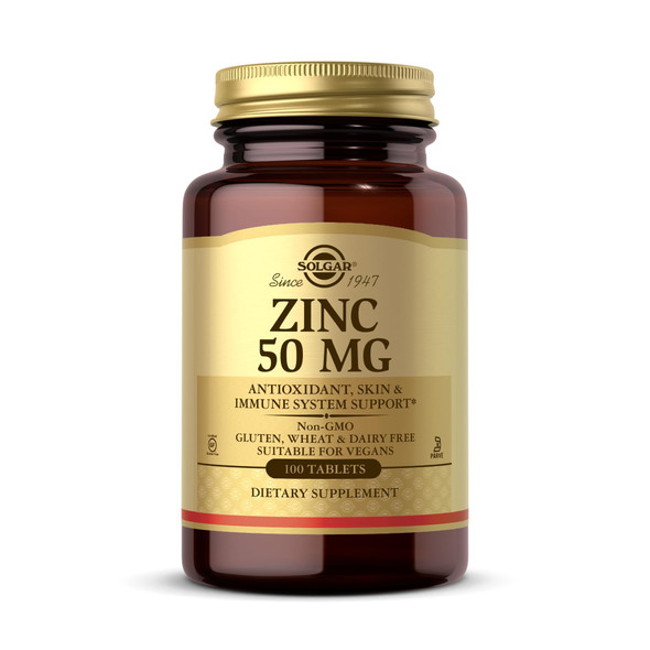 Solgar Zinc 50 Mg 100 Tablets - Zinc For Healthy Skin Taste & Vision - Immune System & Antioxidant Support - Supports Cell Growth & Dna Formation - Non Gmo Vegan Gluten Free 100 Servings