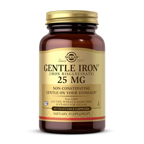 Solgar Gentle Iron (Iron Bisglycinate) 25 Mg - 90 Vegetable Capsules - Non-Constipating Gentle On Your Stomach - Non-Gmo Gluten Free 90 Servings