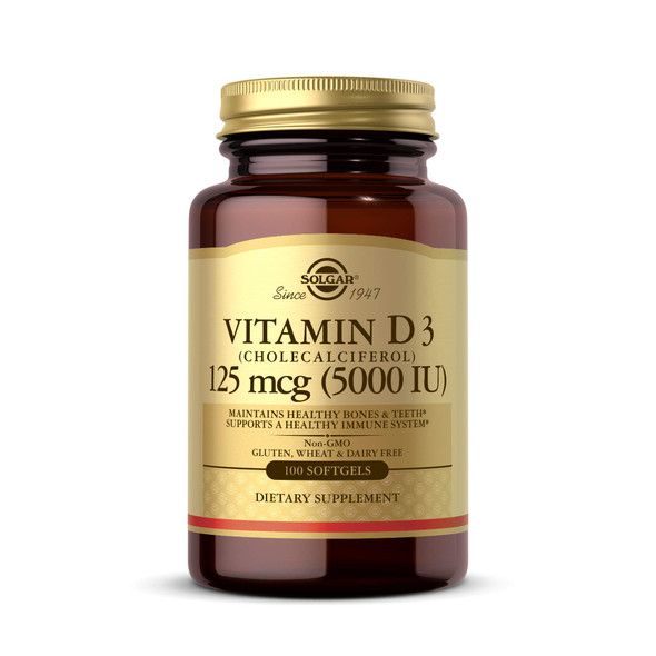 Solgar Vitamin D3 (Cholecalciferol) 125 Mcg (5000 Iu) 100 Softgels - Helps Maintain Healthy Bones & Teeth - Immune System Support - Non-Gmo Gluten Free Dairy Free 100 Servings