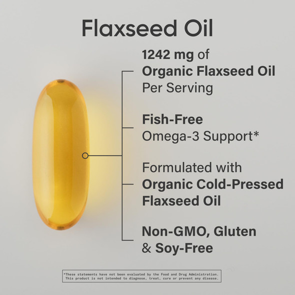 Sports Research Organic Flaxseed Oil Softgels 1242Mg - Plant Based Omega 3 Supplement With 720Mg Ala For Women & Men - Non-Gmo Soy & Gluten Free (200 Count)